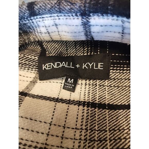 Kendall Kylie Medium Black White Long Sleeve Button Flannel Shirt Jacket Shacket - Picture 4 of 7